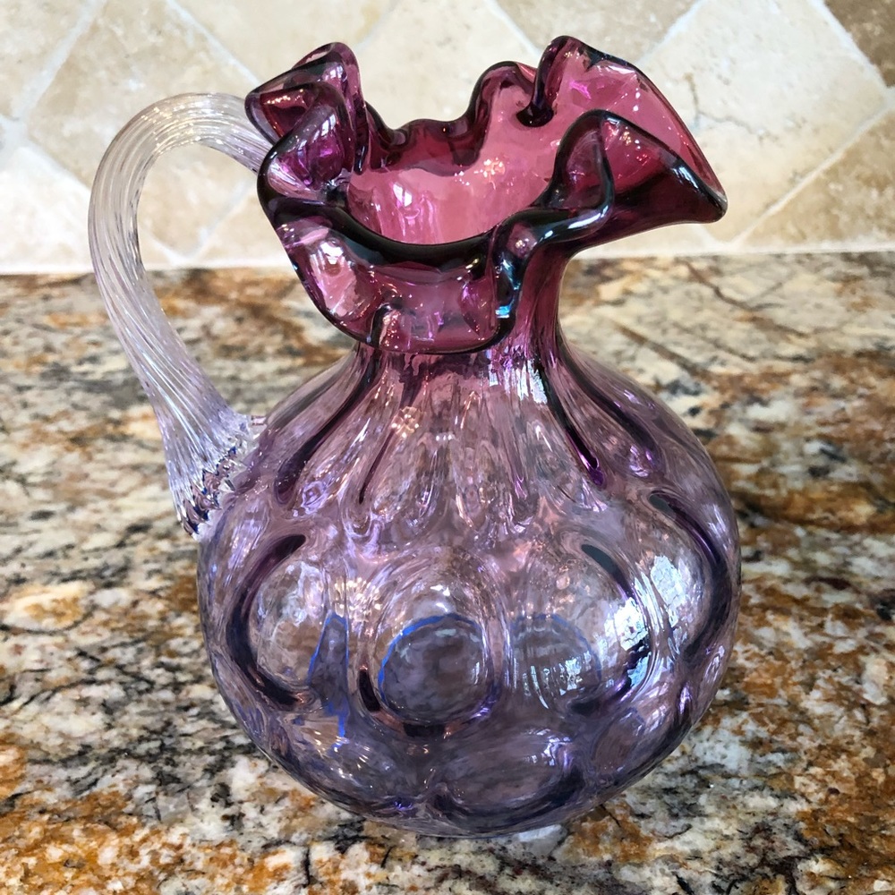 Rare Vintage Fenton Mulberry Coin Dot Optic Pitcher/Vase